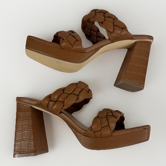 Cushionaire 4" Heel Slide Sandal Women's Size 6.5 Open Square Toe Brown‎ Braided - Picture 2 of 10